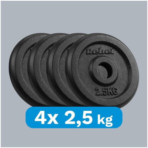 Rebel Zestaw obciążeń żeliwnych 4x2.5kg, otwór 31mm, talerz klasyczny, REBEL ACTIVE
