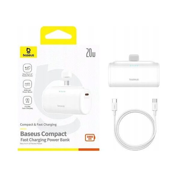 Powerbank Baseus Compact 5000mAh, 20W, USB-C (biały)