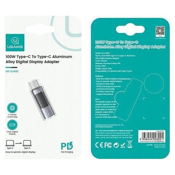 Adapter USB Usams USAMS Adapter AU18 USB-C - USB-C Digital Display 100W stalowy/aluminium SJ682TC01 (US-SJ682)