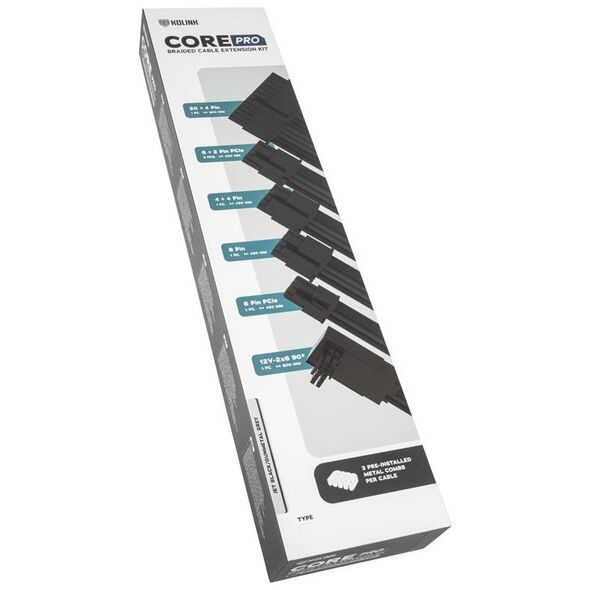 Kolink Kolink Core Pro Braided Cable Extension Kit 12V-2x6 Type 2 - Jet Black/Gunmetal Grey 13338808 5999094005747