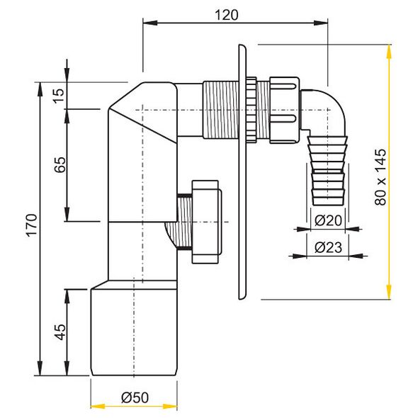 Syfon Alca plast podtynkowy DN50 chrom (APS3)
