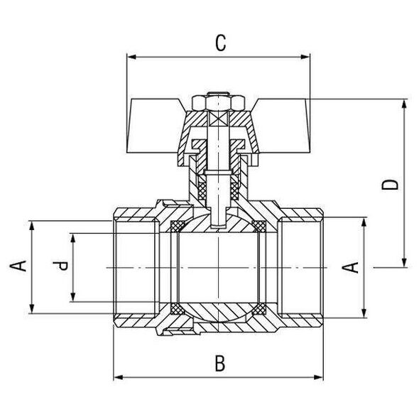 Ferro Zawór kulowy nakrętno-nakrętny 3/4" wodny KM2