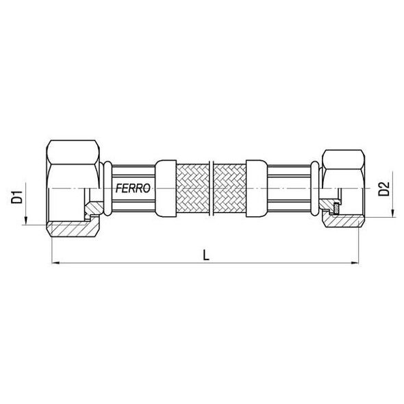Wężyk przyłączeniowy Ferro Wąż w oplocie stalowym 1/2"x3/4" NN L-50cm PWS74