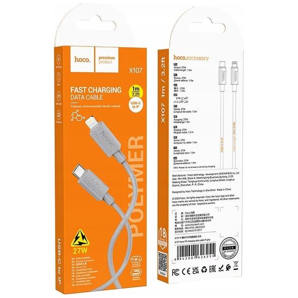 Kabel USB Hoco HOCO kabel Typ C do Lightning PD 27W X107 1 m szary