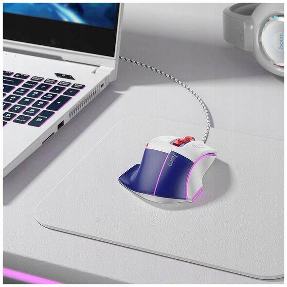Mysz Hoco HOCO mysz komputerowa gamingowa przewodowa USB A 3600DPI GM31 biało niebieska