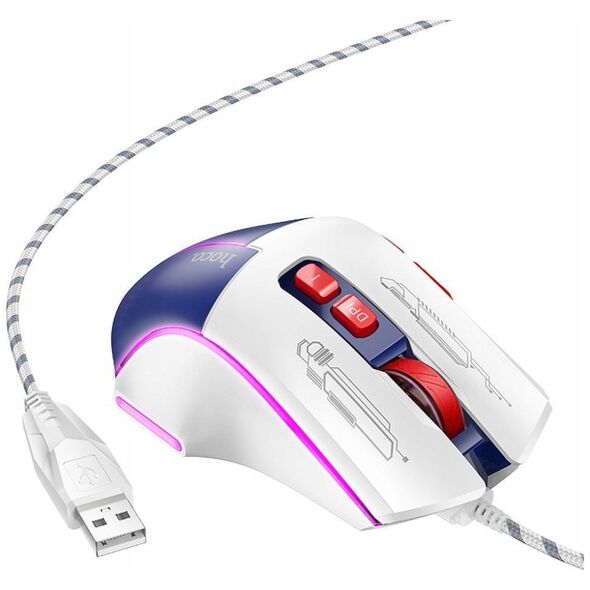 Mysz Hoco HOCO mysz komputerowa gamingowa przewodowa USB A 3600DPI GM31 biało niebieska