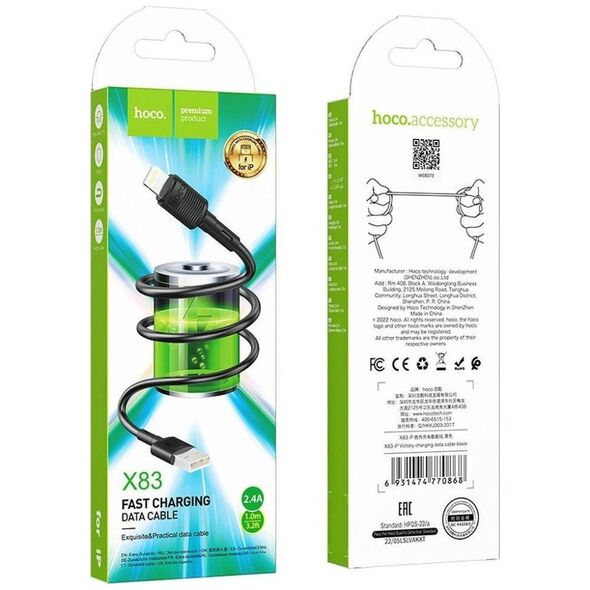 Kabel USB Hoco HOCO kabel USB A do Lightning 2,4A X83 1 m czarny