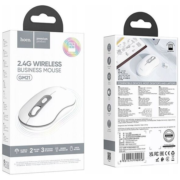 Mysz Hoco HOCO mysz komputerowa bezprzewodowa 2,4G 1600 dpi GM21 biała