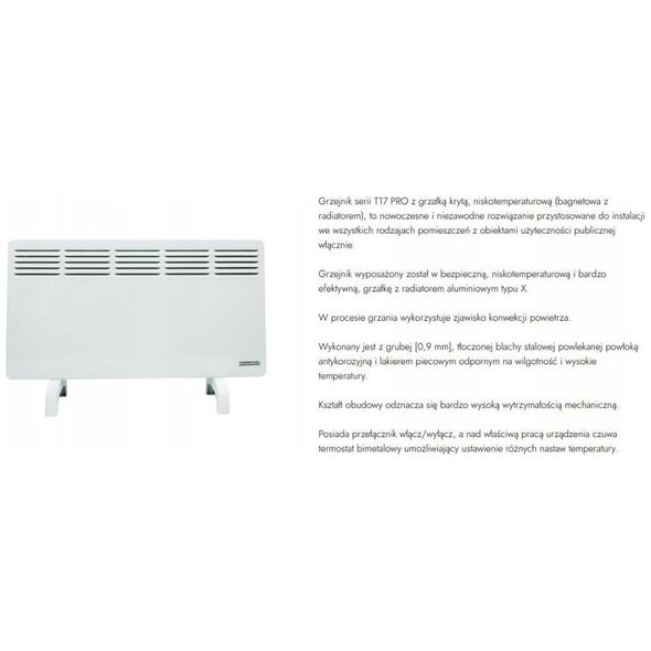 Elektryczny grzejnik konwektorowy T 17 PRO - 500 W IP24Ogrzewanie podłogowe