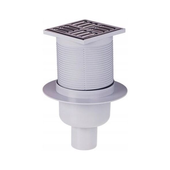 Kratka ściekowa 105×105/50 mm odpływ pionowy, kratka nierdzewna, syfon mokry