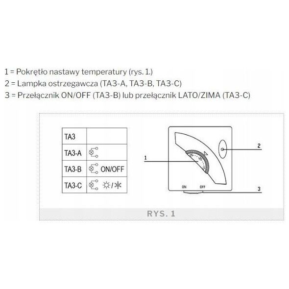 Termostat pokojowy TA3, 10÷30°C,dioda LED, funkcja zima/lato (S) (DWZ)