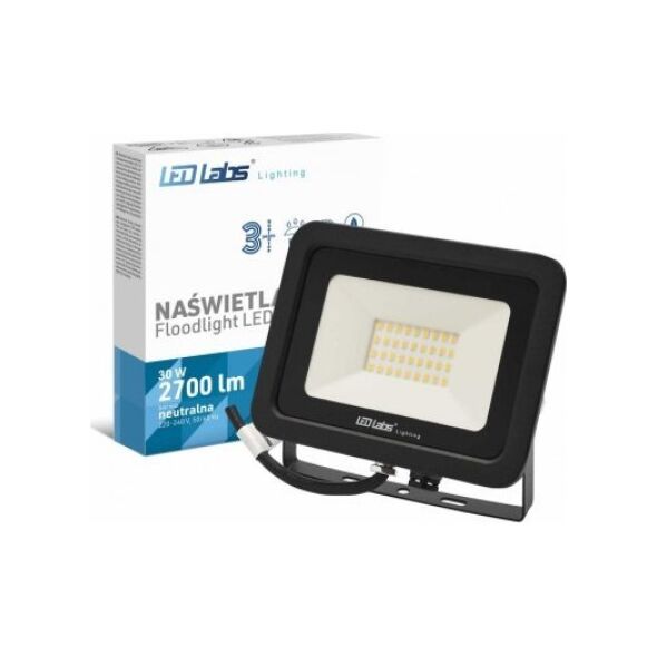 Naświetlacz LED FLOODLIGHT 30W 2550lm 4000K IP65 neutralna biała NW czarny 3 lata gwarncji LED LabsFAROFORM