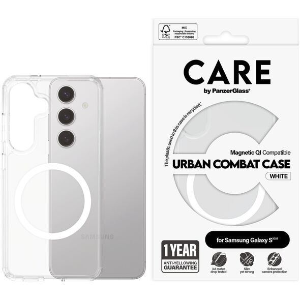 Etui CARE by PanzerGlass Flagship Urban   Combat White QI do Samsung Galaxy S25 przezroczysty