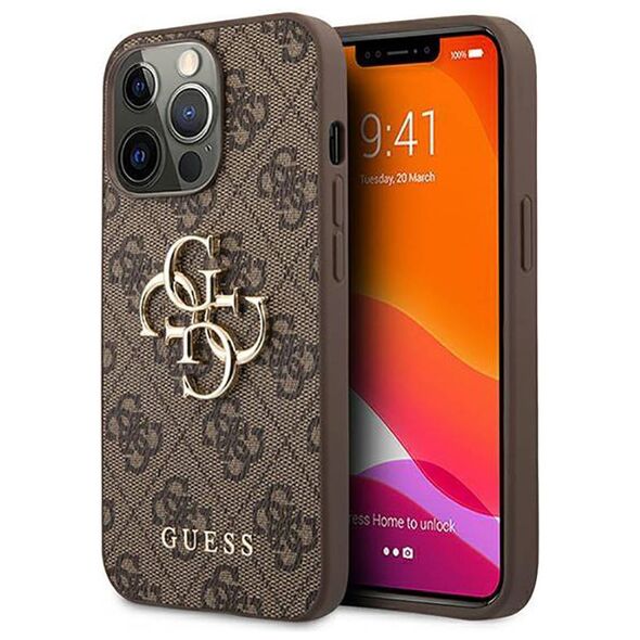 Original Case IPHONE 13 PRO MAX 6,7" Guess Hardcase 4G Big Metal Logo GUHCP13X4GMGBR brown 3666339024901