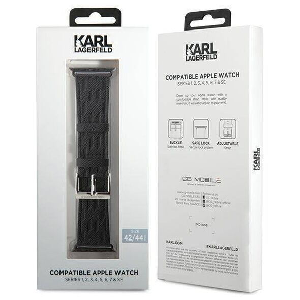 Strap for APPLE WATCH 4 / 5 / 6 / 7 / 8 / SE / ULTRA (42 / 44 / 45 / 49 MM) Karl Lagerfeld Strap Saffiano Monogram (KLAWLSAKLHPK) black 3666339127428