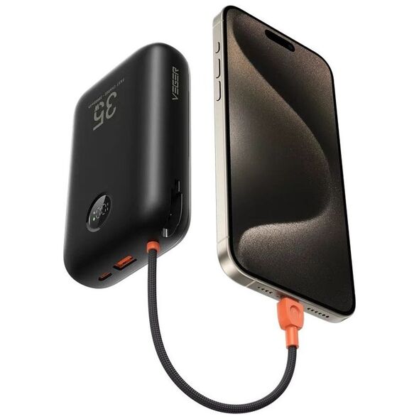 VEGER powerbank 30000 mAh z wbudowanymi kablami Typ C / Lightning PD QC3.0 35W K3 (W3018) czarny