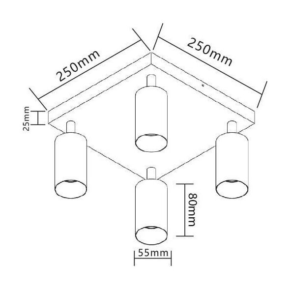 Lampa sufitowa Masterled Bardo lampa sufitowa (spot) 4-punktowa czarna/chrom