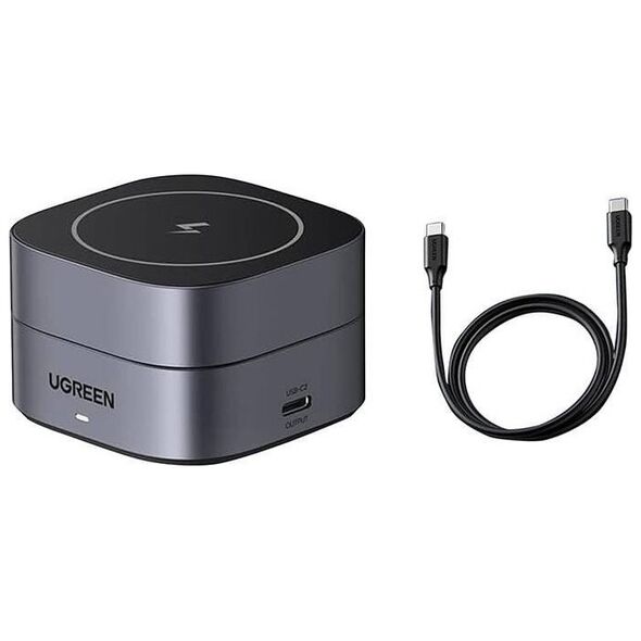 Ładowarka Ugreen Ładowarka indukcyjna Qi 2w1 Ugreen W256 do iPhone, AirPods, 20W (czarna) + kabel USB-C do USB-C 1m