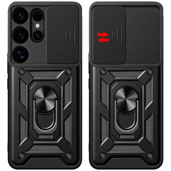 Etui pancerne Hybrid Armor Camshield z osłoną aparatu i metalowym ringiem do Samsung Galaxy S25 Ultra - czarne