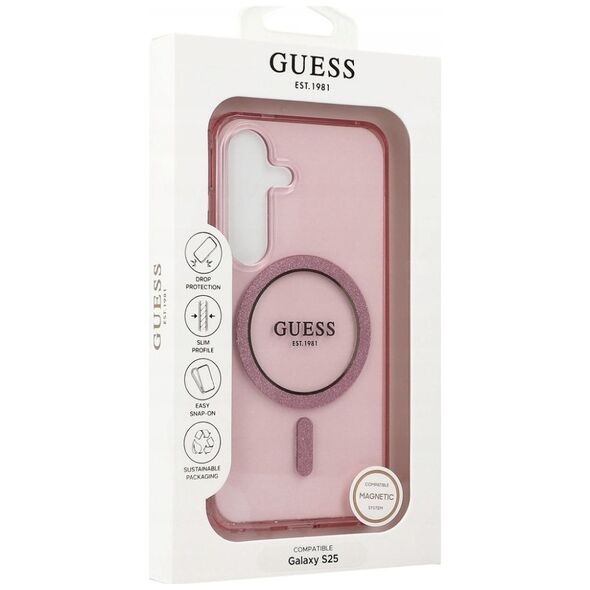 Guess Glitter Circle Classic Logo MagSafe Case for Samsung Galaxy S25 Pink