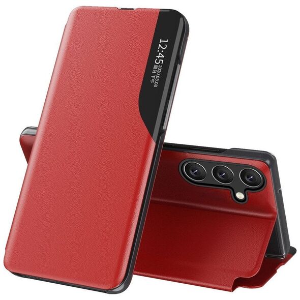Eco Leather View Case etui do Samsung Galaxy S24 FE z klapką i podstawką - czerwone