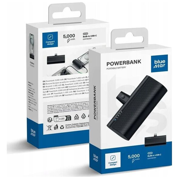 BLUE STAR powerbank 5000 mAh z wbudowanym złączem Typ C 2,1A W0556 czarny