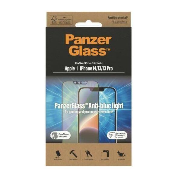 Tempered Glass 5D IPHONE 14 / 13 PRO / 13 PanzerGlass Ultra-Wide Fit Screen Protection Antibacterial Easy Aligner Included Anti-blue light (2791) 5711724027918