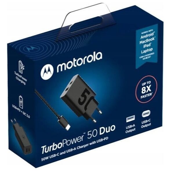Ładowarka Motorola Motorola Charger TurboPower 50W Duo USB-C + USB-A  w/ USB-C cable, Black