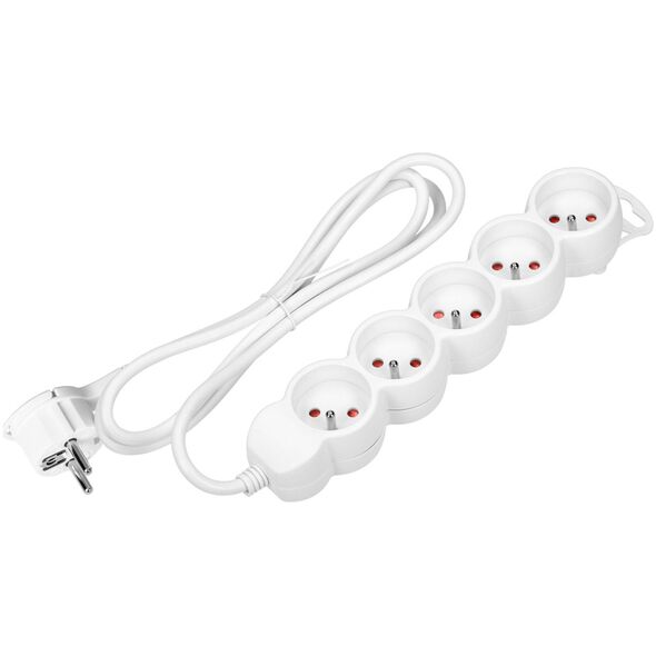 Orno Przedłużacz 5-krotny 2P+Z, 3m H05VV-F 3x1,5mm2, Imax=16A, płaska wtyczka, biały