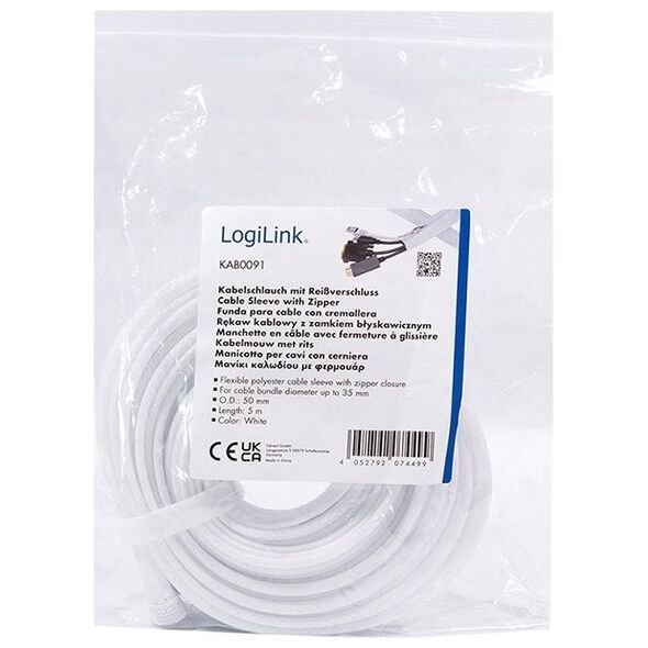 LogiLink LogiLink Kabelschlauch 0,5 mm mit Reißverschluss 5 m weiß