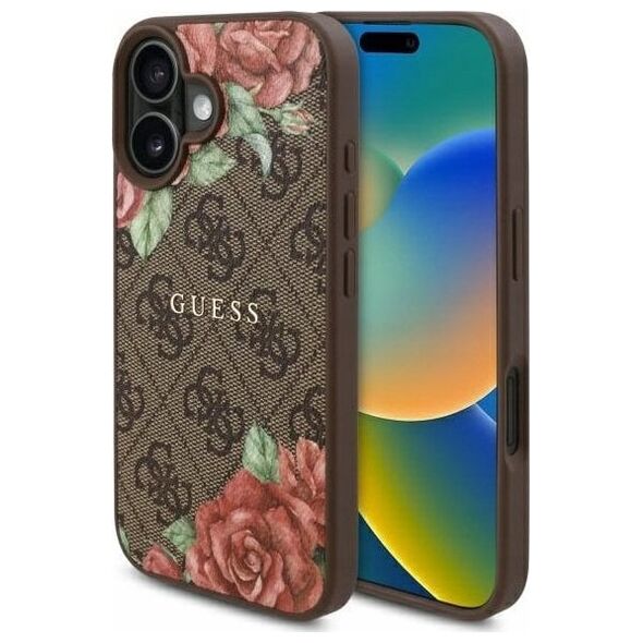 Guess GUHMP16SP4ROPEMCW iPhone 16 6.1"    brązowy/brown hardcase 4G Flowers Print MagSafe
