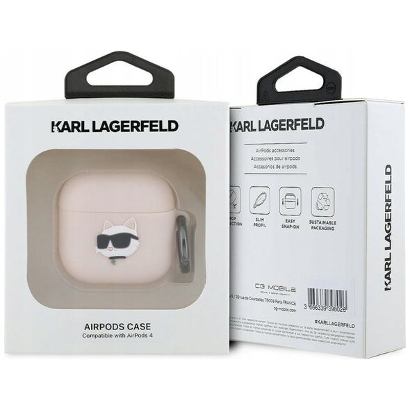 Karl Lagerfeld KLA4RUNCHP AirPods 4       cover różowy/pink Silicone Choupette Head 3D