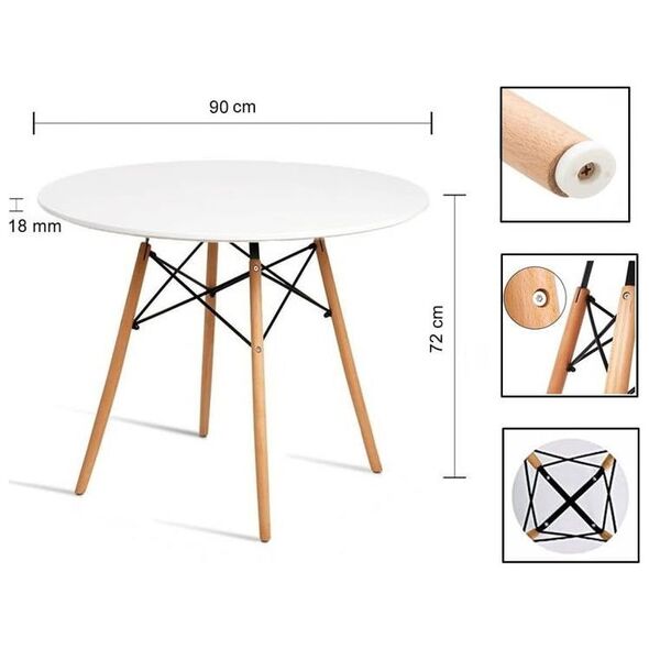 Mufart Okrągły stół ETT do kuchni, jadalni, salonu 90cm - Biały