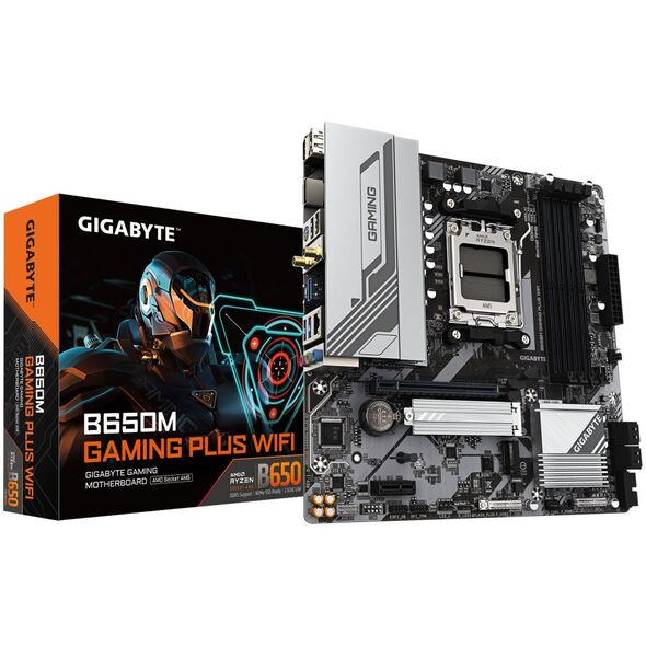 Gigabyte B650M GAMING PLUS WF | Processor family AMD | Processor socket AM5 | DDR5 | Supported hard disk drive interfaces M.2, SATA | Number of SATA connectors 4