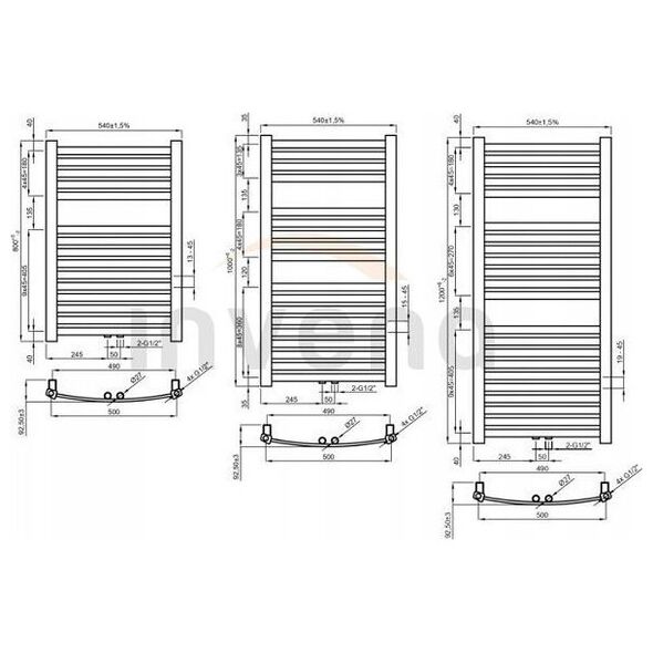 Towel dryer INVENA, 1200 x 540 mm, steel, white