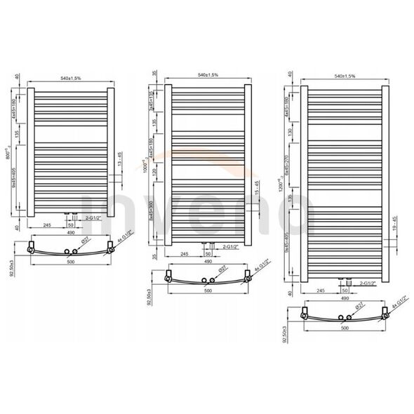 Towel dryer INVENA, 1200 x 540 mm, steel, graphite color.