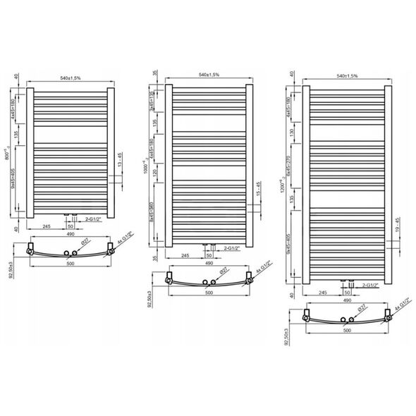 Towel dryer INVENA, 1200 x 540 mm, steel, black