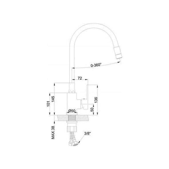 Sink faucet INVENA KSANTI, with 360deg rotating spout, black