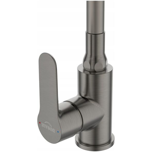 Sink mixer INVENA KSANTI PLUS, with 360deg swivel spout, matt grey.