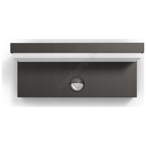 Wall LED outdoor light PHILIPS Bustan, IP44, 9W, 4000K, 1000lm, with motion sensor, anthracite color