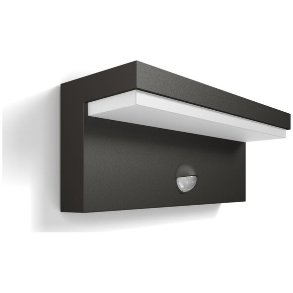 Wall LED outdoor light PHILIPS Bustan, IP44, 9W, 4000K, 1000lm, with motion sensor, anthracite color