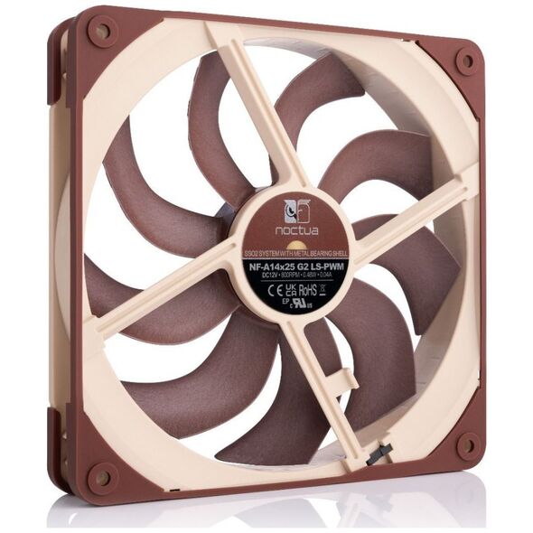 Noctua NF-A14X25 G2 LS-PWM, Air cooler, 14 cm, 800 RPM, 81.6 m³/h, Beige, Brown