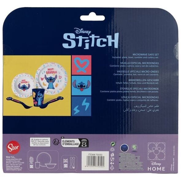 Disney Stitch - Zestaw naczyń do mikrofali 5 szt. z kolekcji Palms (talerz, miska, kubeczek, widelec, łyżeczka)
