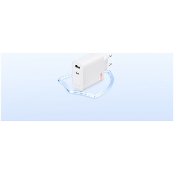 OnePlus SUPERVOOC 80W GaN Dual USB-A + USB-C kelioninis įkroviklis + USB-C/USB-C kabelis baltas