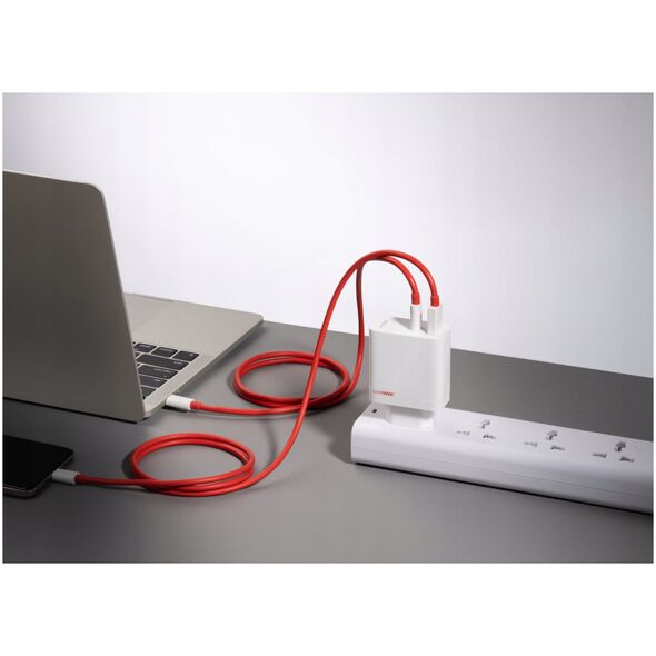 OnePlus SUPERVOOC 80W GaN Dual USB-A + USB-C kelioninis įkroviklis + USB-C/USB-C kabelis baltas