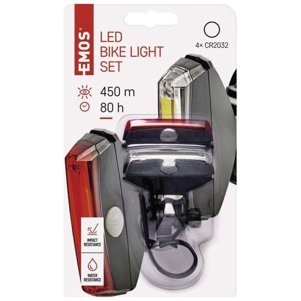 Lampa Rowerowa Led Cob, Komplet Przód + Tył, 22 Lm 2X Cr2033 Emos Emos