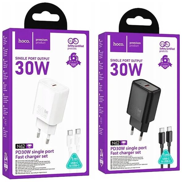 HOCO ładowarka sieciowa Typ C + kabel Typ C do Typ C PD QC 30W N62 czarna