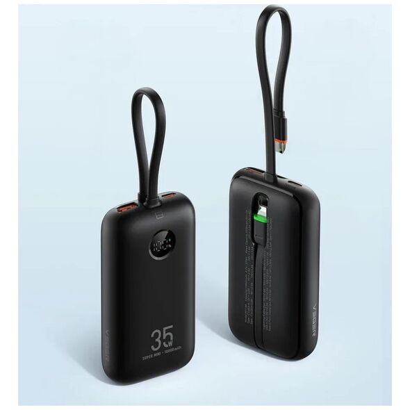 VEGER powerbank 10000 mAh z wbudowanymi kablami Typ C / Lightning PD QC3.0 35W K1 (W1188) czarny