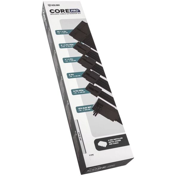 Kolink Kolink Core Pro Braided Cable Extension Kit 12V-2x6 Type 2 - Jet Black 13338806 5999094005662