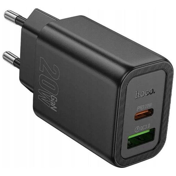 HOCO ładowarka sieciowa USB A + Typ C PD QC3.0 3A 20W N61 czarna